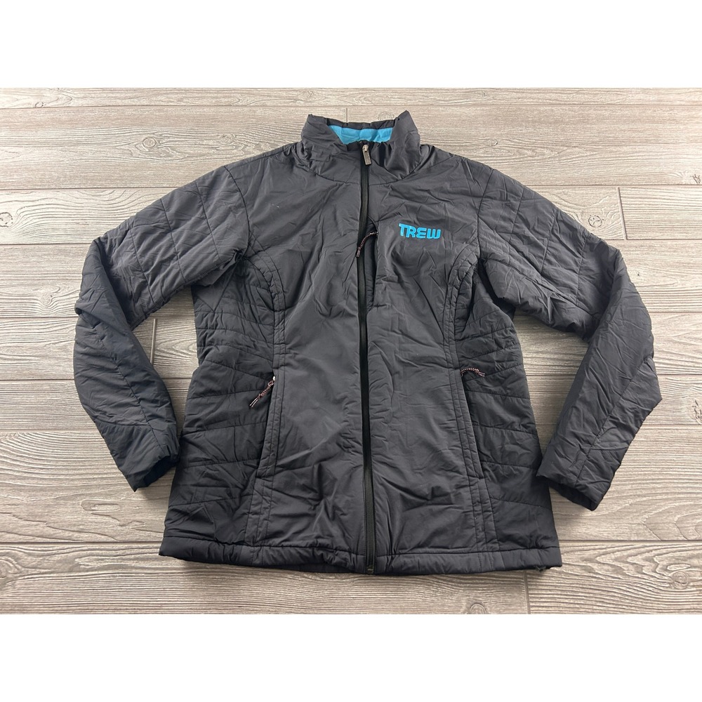 Trew Gear Kooshin Insulated Puffer Jacket Womens Large Black Cyan Blue Full Zip